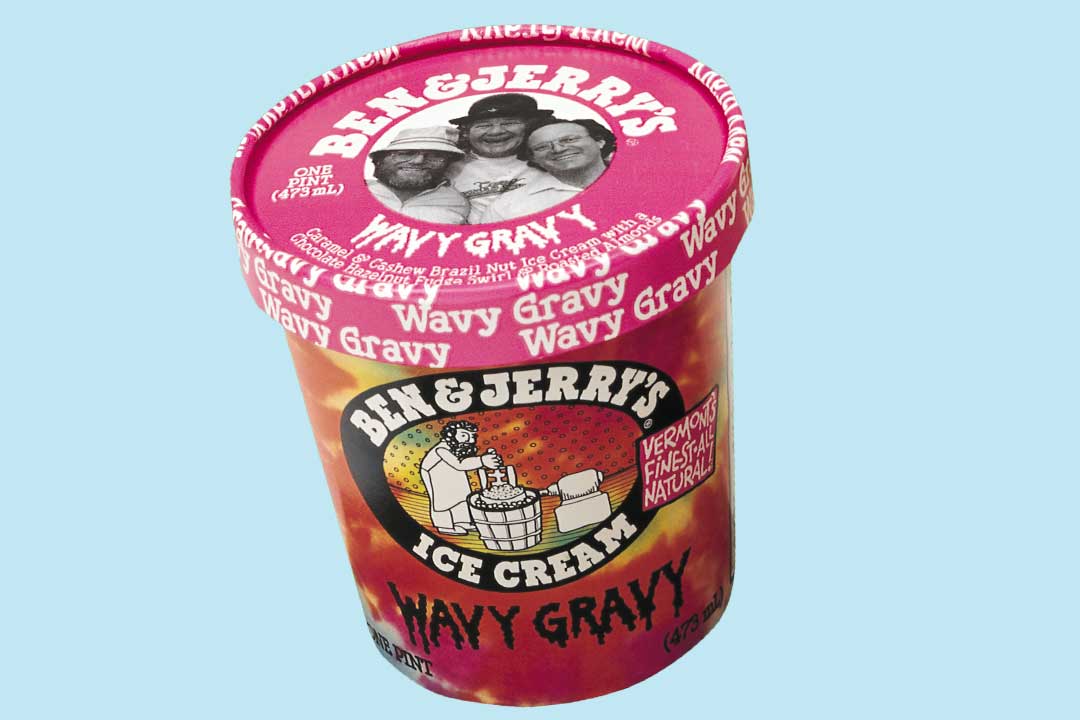 Un ancien emballage de pot de Wavy Gravy