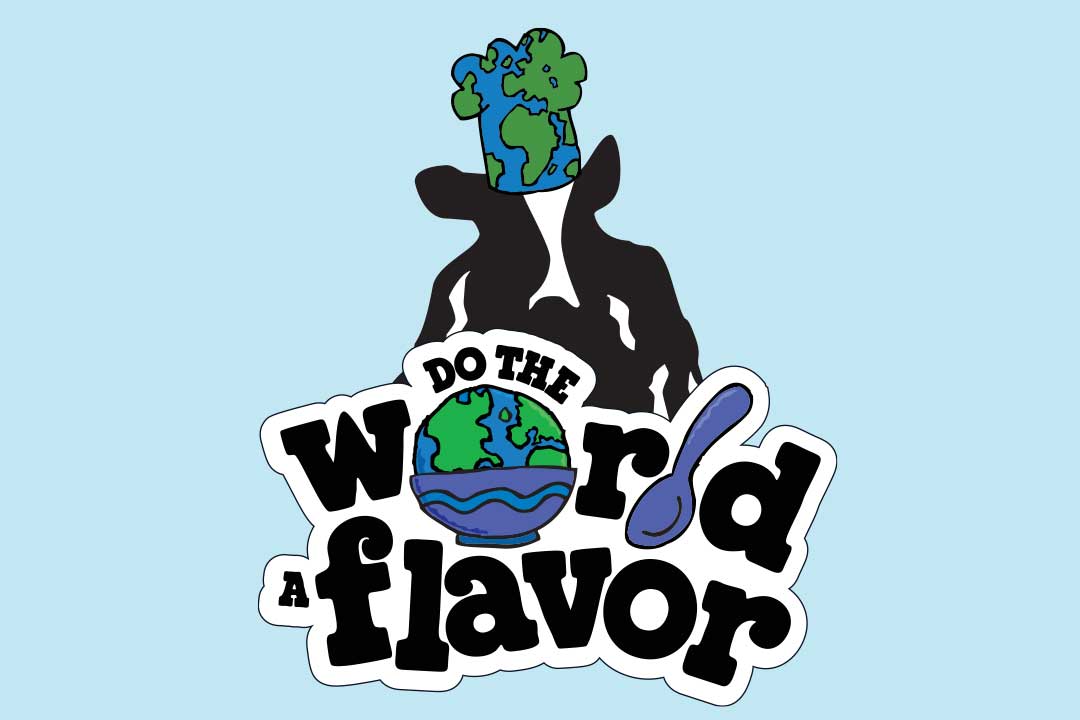 Woodie avec un panneau indiquant « Do the World flavor » (Mets le monde au parfum)